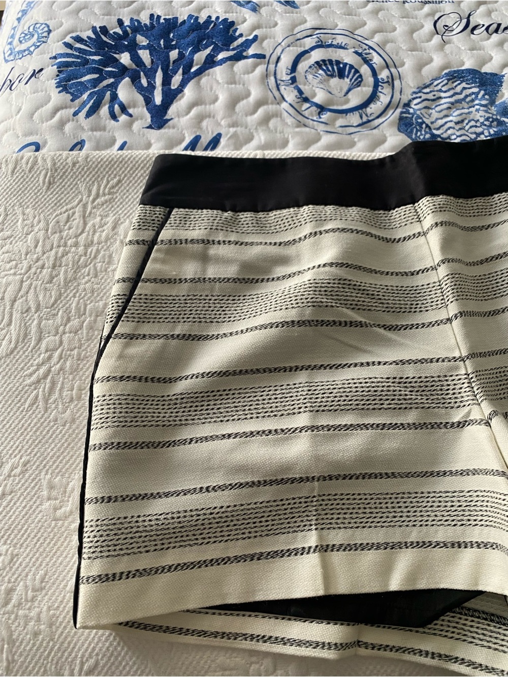 LOFT Cream and Black Striped Mini short